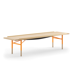 Bord-bnk m/messinglister FJ5517, 170cm, Eg Sbe/Orange Stel
