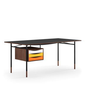 Nyhavn Arbejdsbord Med Skuffekassette, 136x68, Sort Stel/Valnd Olie/Sort Linoleum/Varm