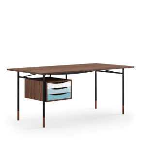 Nyhavn Arbejdsbord Med Skuffekassette, 136x68, Sort Stel/Valnd Olie/Kold