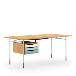 Nyhavn Arbejdsbord Med Skuffekassette, 136x68, Lysebl Stel/Eg Olie/Kold