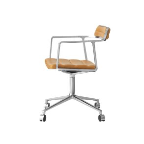 Vipp452 Drejestol med hjul, Poleret Stel/Sand Lder