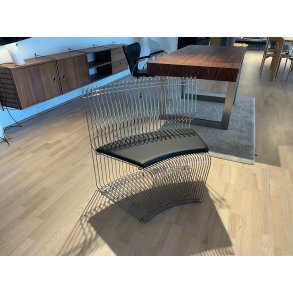 Verner Panton Wire Stol, Bred Ryg, Krom, Inkl. sort l�der hynde