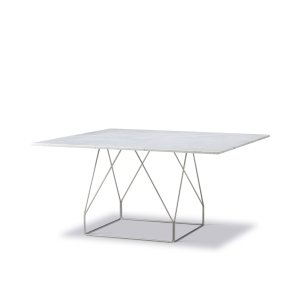 JG Bord 140x140, Hvid Marmor/Stl Stel