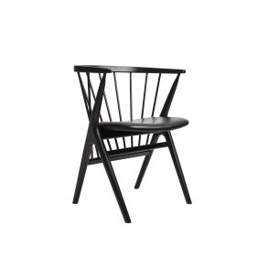 Sibast No. 8 Stol, Sortlakeret Eg, L�der Saga Sort