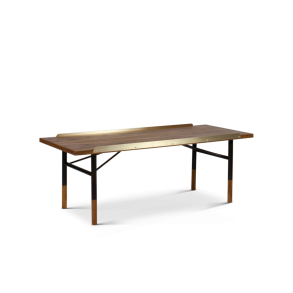 Bord-bnk m/messinglister FJ5511, 112cm, Valnd Olie/Sort Stel