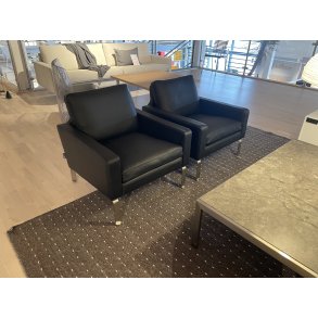 2x Skipper Firenze L�nestol, sort l�der, b�rstet st�l