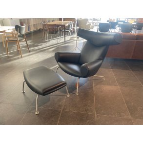 Oxchair med Skammel, L�der Primo Sort
