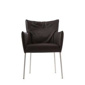 Mali Low Stol, L�der Rio Sort, Stel Rustfri St�l