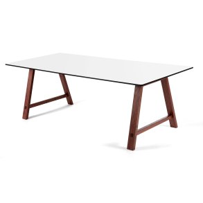 T1 Udtrksbord 220x95, Hvid Laminat, Valnd Olie