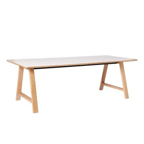 T11 Udtrksbord 220x95, Hvid Laminat/Eg Hvidpigmenteret Mat Lak