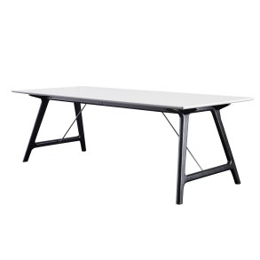 T7 Udtrksbord 95x220, Hvid Laminat/Sort Stel